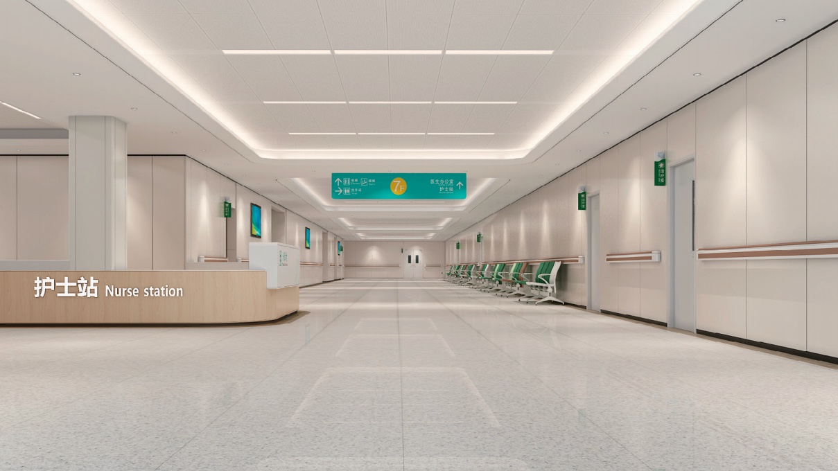 OWNIC prefabricated metal wall panels installed in a hospital corridor and nurse station